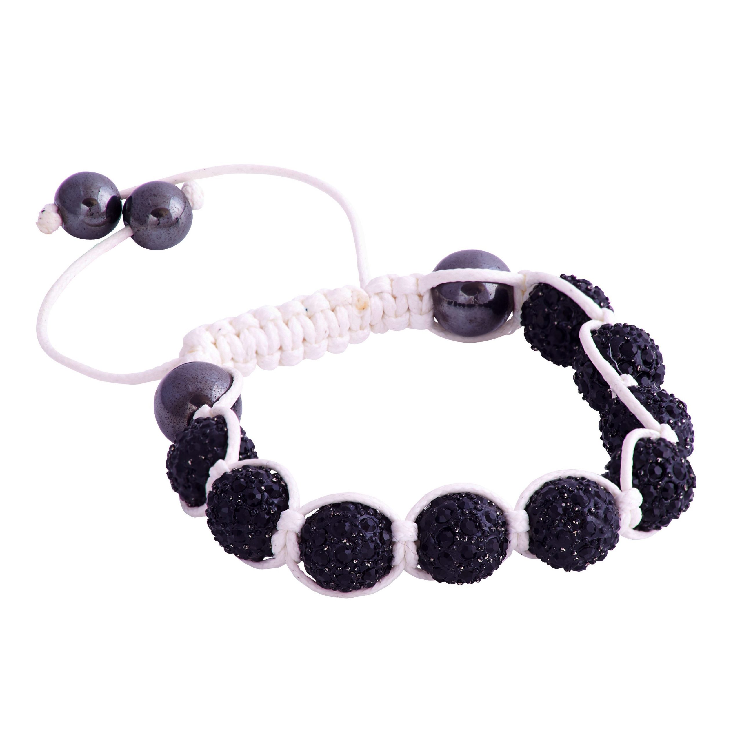 White Cord Black Crystals Clay Beads Shamballa Bracelet - Ephori London -  Luxury custom natural stone beaded bracelets