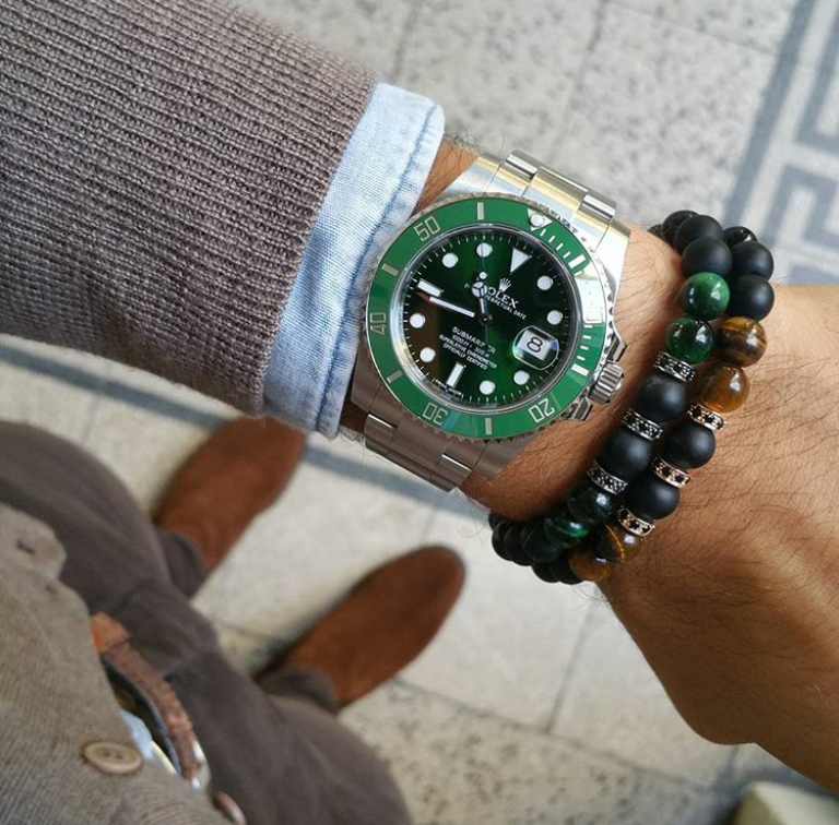 mens-black-beaded-bracelets-with-wrist-watch