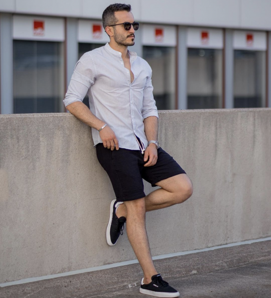 mens-black-shorts-white-shirt-summer-fashion-look-2021-uk